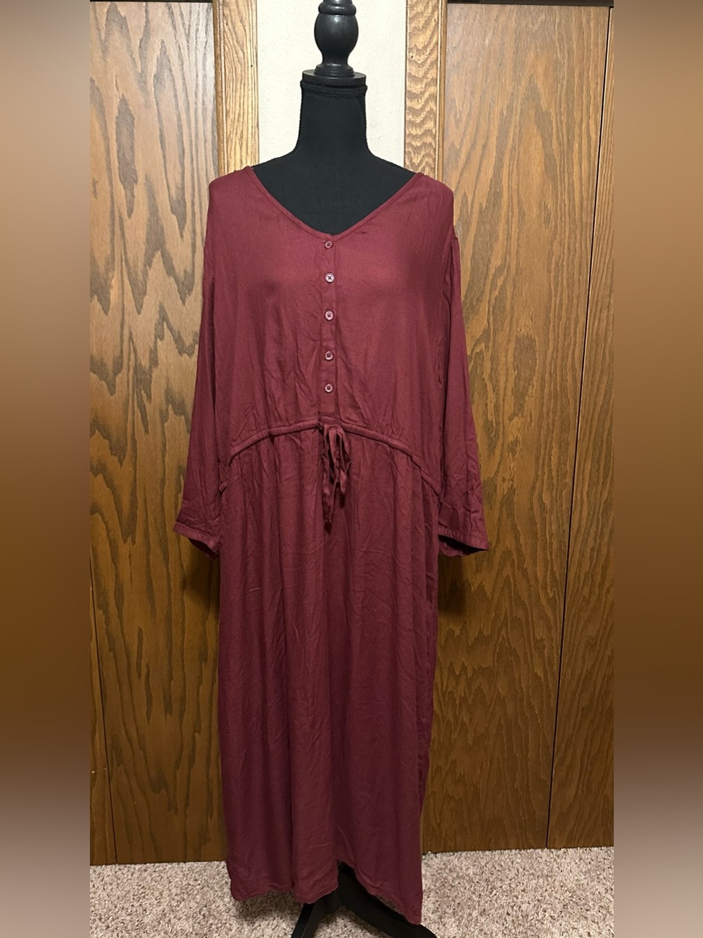 NWT Old Navy Women’s Burgundy Button-Front Tie-Waist Midi Dress